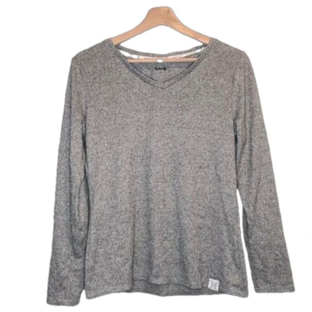 Hurley Gray V‑Neck Top Small Long Sleeve Outdoor Athleisure Activewear Layering